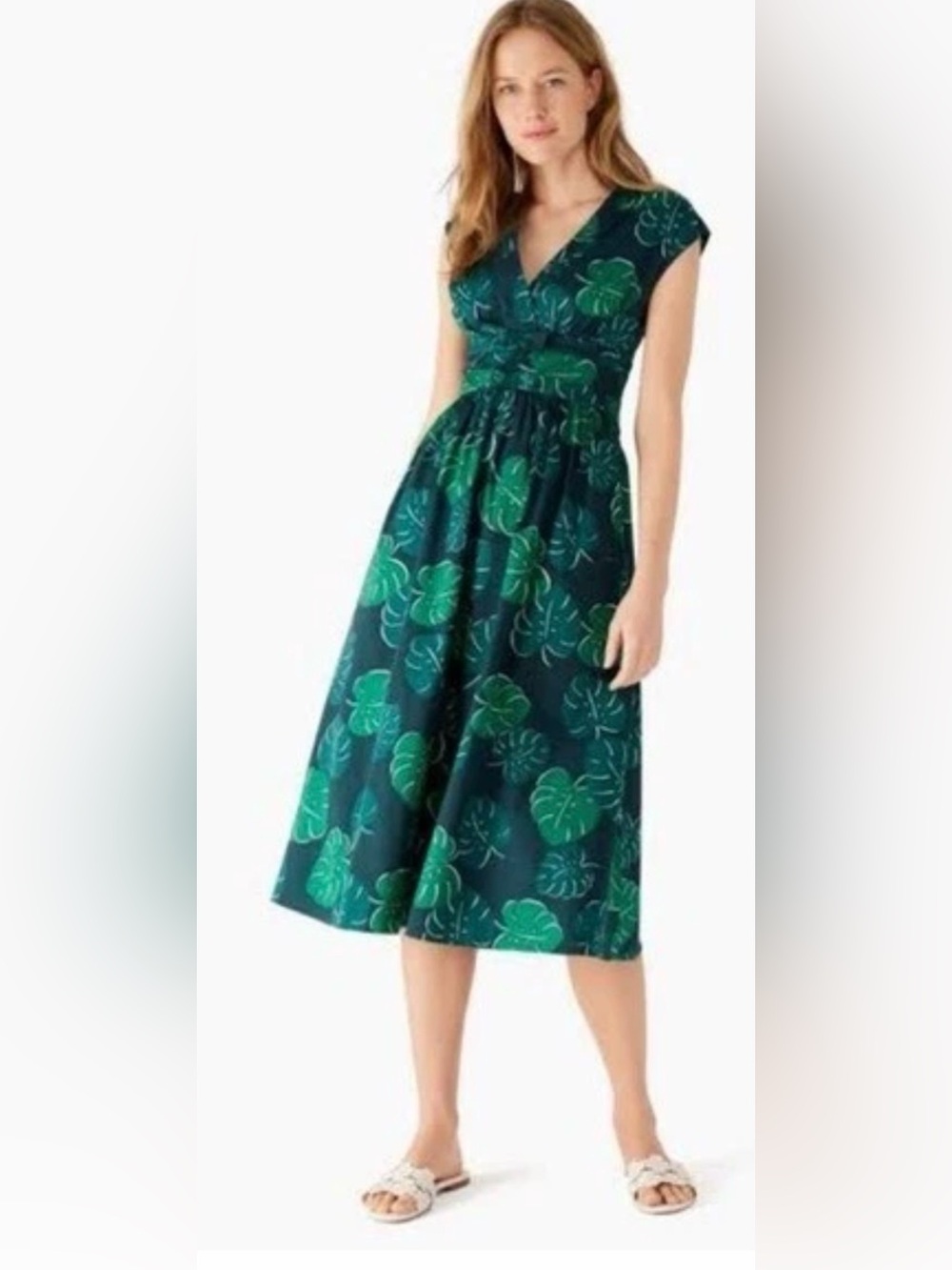 kate spade Monstera Leaf Poplin Midi Dress
